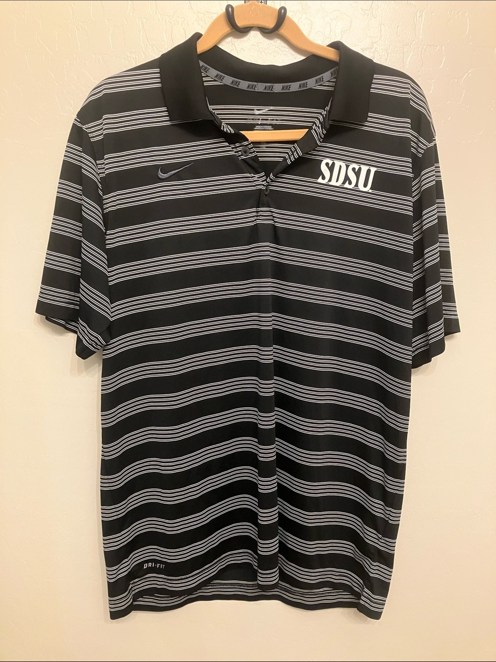 Nike Black and White Striped SDSU Men’s Polo